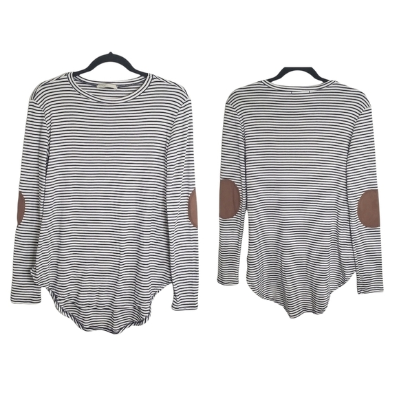 Cherish Long Sleeve Elbow Patched Striped Tunic Top Size Small - Picture 1 of 10